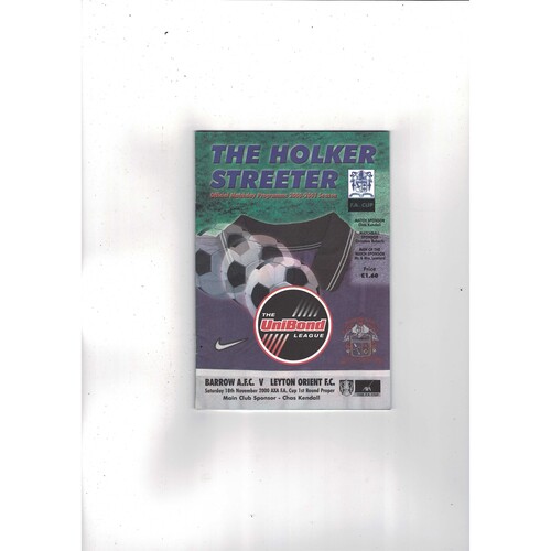 Barrow v Leyton Orient FA Cup Football Programme 2000/01