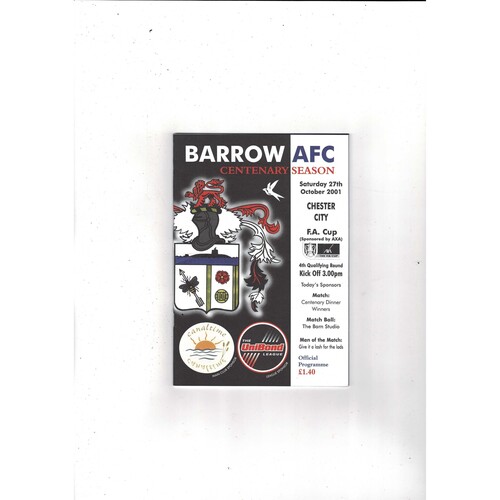 Barrow v Chester City FA Cup Football Programme 2001/02