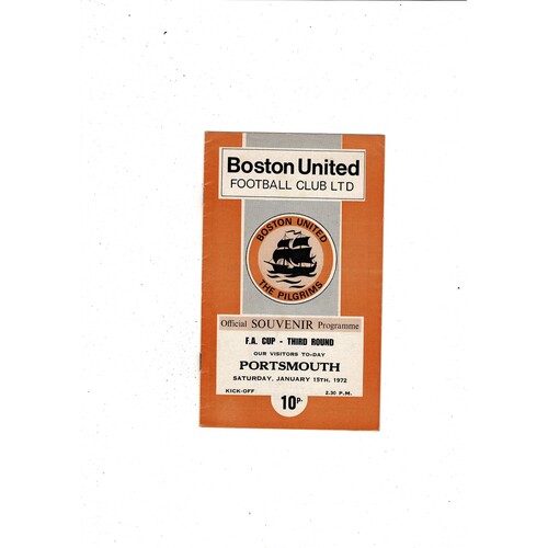 Boston United v Portsmouth FA Cup Football Programme 1971/72
