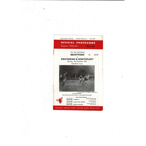 Brentford v Gravesend & Northfleet FA Cup Football Programme 1963/64