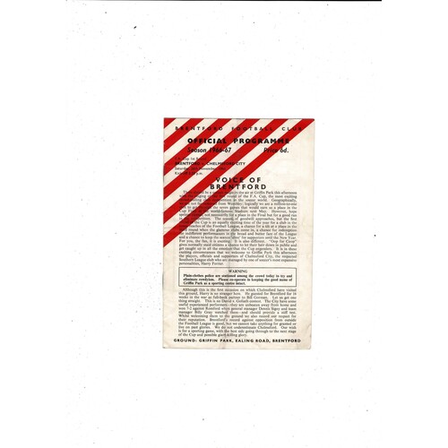 Brentford v Chelmsford City FA Cup Football Programme 1966/67