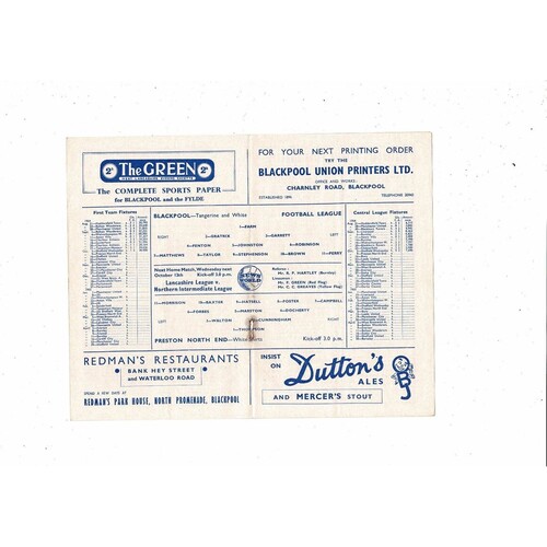 1954/55 Blackpool v Preston Football Programme