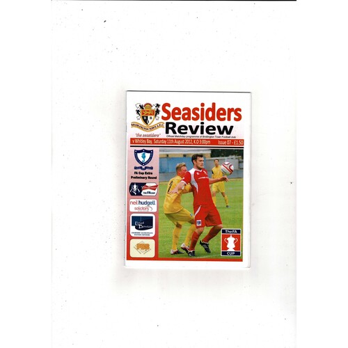 Bridlington Town v Whitley Bay FA Cup Football Programme 2012/13