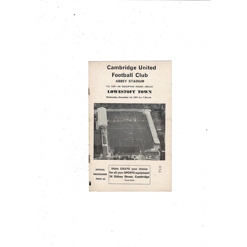 Cambridge United v Lowestoft Town FA Cup Replay Football Programme 1967/68