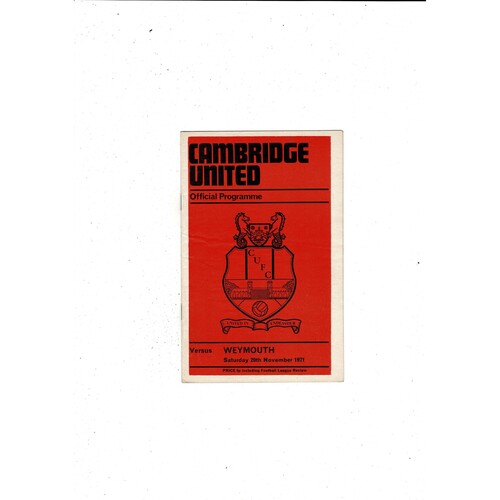 Cambridge United v Weymouth FA Cup Replay Football Programme 1971/72