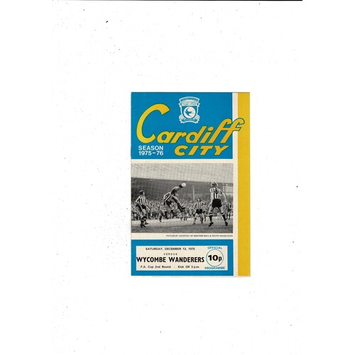 Cardiff City v Wycombe Wanderers FA Cup Football Programme 1975/76