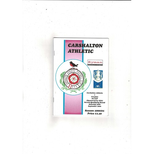 Carshalton Athletic v Croydon FA Cup Football Programme 2000/01