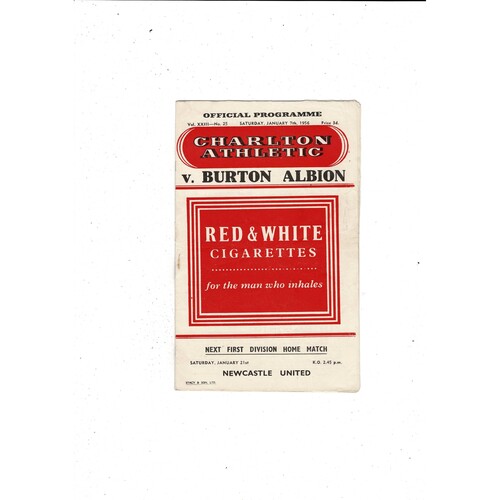Charlton Athletic v Burton Albion FA Cup Football Programme 1955/56