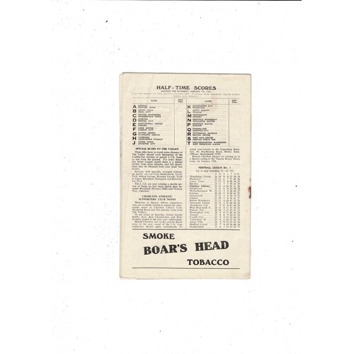 Charlton Athletic v Burton Albion FA Cup Football Programme 1955/56