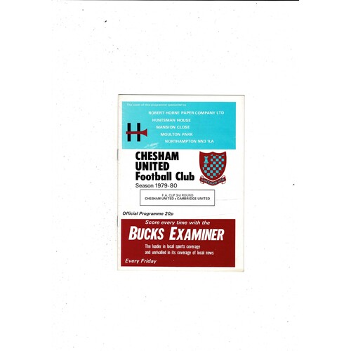 Chesham United v Cambridge United FA Cup Football Programme 1979/80