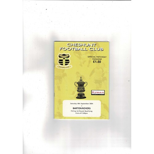 Cheshunt v Barton Rovers FA Cup Football Programme 2004/05