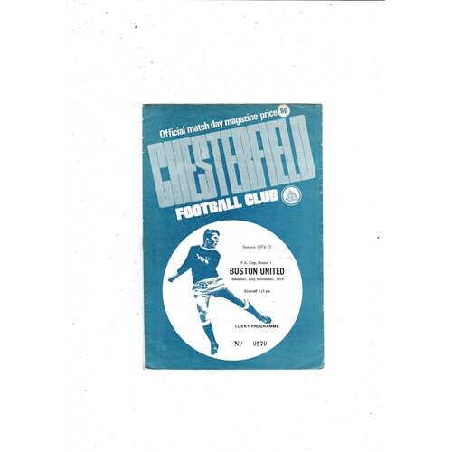 Chesterfield v Boston United FA Cup Football Programme 1974/75