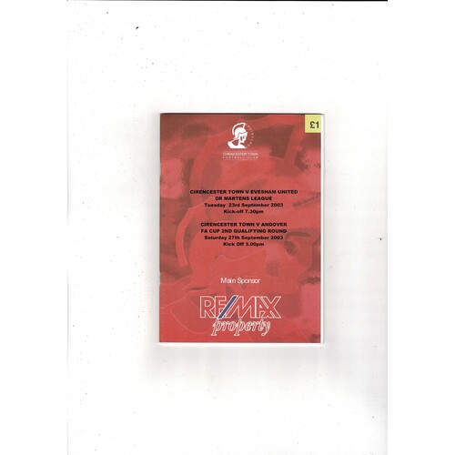 Cirencester Town v Andover FA Cup Football Programme + Press cutting 2003/04