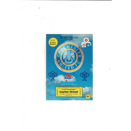 Colchester United v Leyton Orient FA Cup Football Programme 1990/91