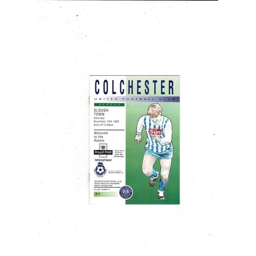 Colchester United v Slough Town FA Cup Football Programme 1992/93