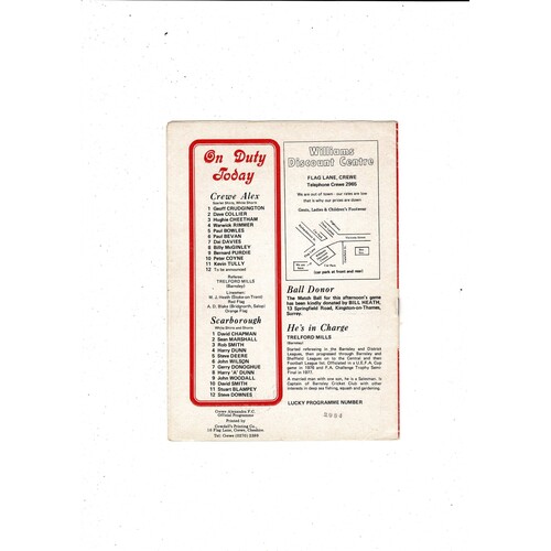 Crewe Alexandra v Scarborough FA Cup Football Programme 1977/78