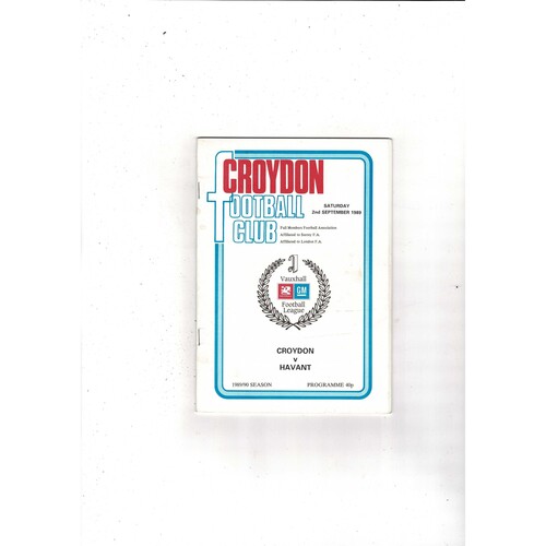 Croydon v Havant FA Cup Football Programme 1989/90