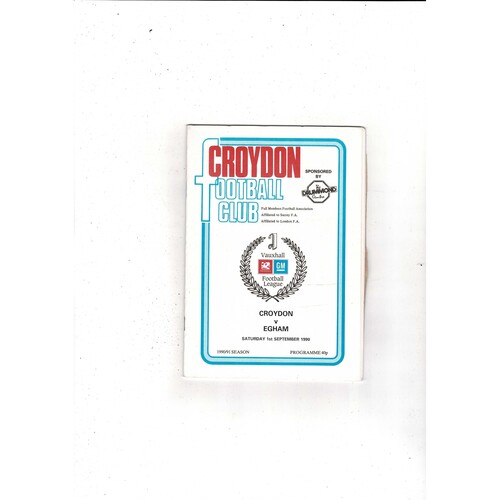 Croydon v Egham FA Cup Football Programme 1990/91 + Press cutting