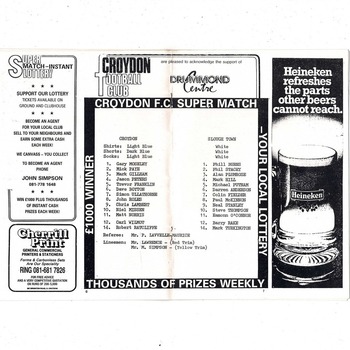 Croydon v Slough Town FA Cup Football Programme 1991/92