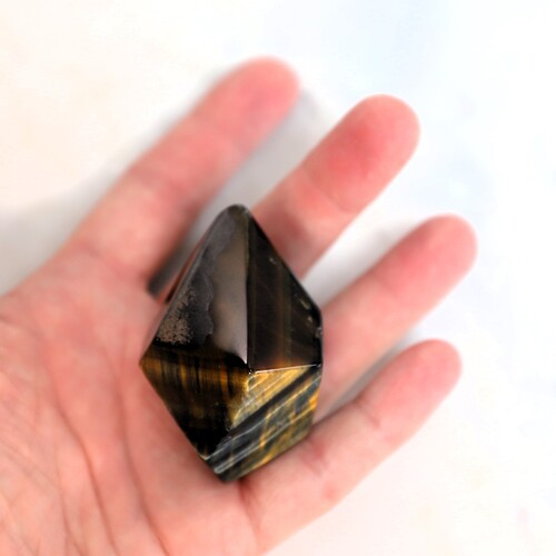 Tigers Eye Palm Stone Faceted sides.