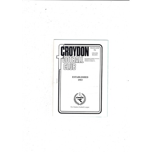 Croydon v Greenwich Borough FA Cup Football Programme + Press cutting 1993/94