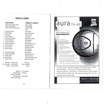 Croydon v Frimley Green FA Cup Football Programme + Press cuttings 2005/06