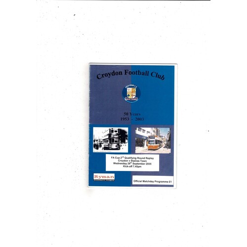 Croydon v Staines Town FA Cup Football Programme + Press cutting 2005/06