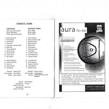 Croydon v Staines Town FA Cup Football Programme + Press cutting 2005/06