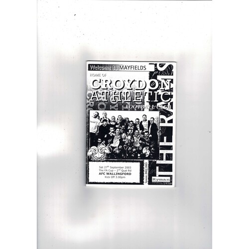 Croydon Athletic v AFC Wallingford FA Cup Football Programme + Press cutting 2003/04