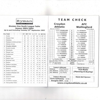 Croydon Athletic v AFC Wallingford FA Cup Football Programme + Press cutting 2003/04