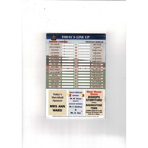 Dagenham v Stevenage Borough FA Cup Football Programme 1998/99