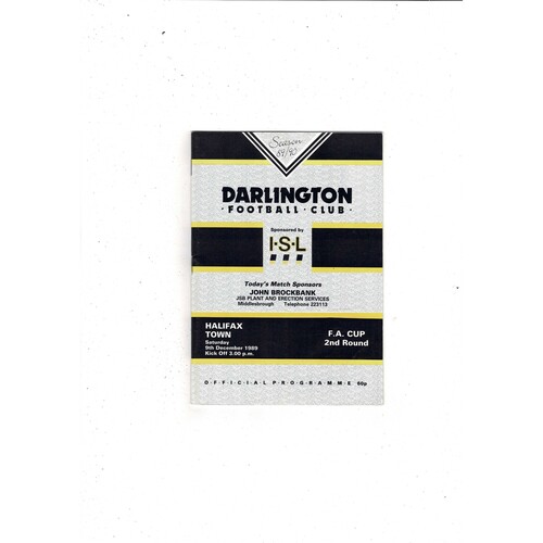 Darlington v Halifax Town FA Cup Football Programme 1989/90