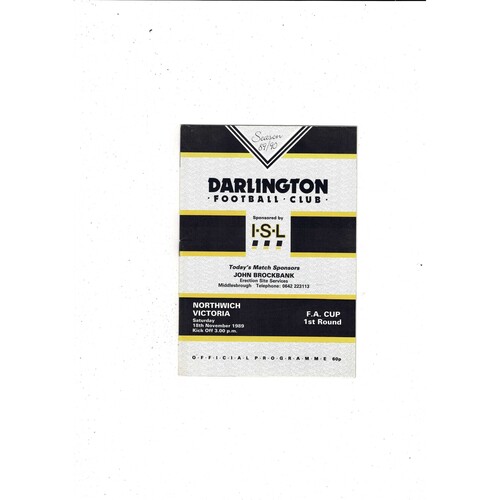 Darlington v Northwich Victoria FA Cup Football Programme 1989/90