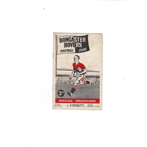 Doncaster Rovers v Consett FA Cup Football Programme 1958/59