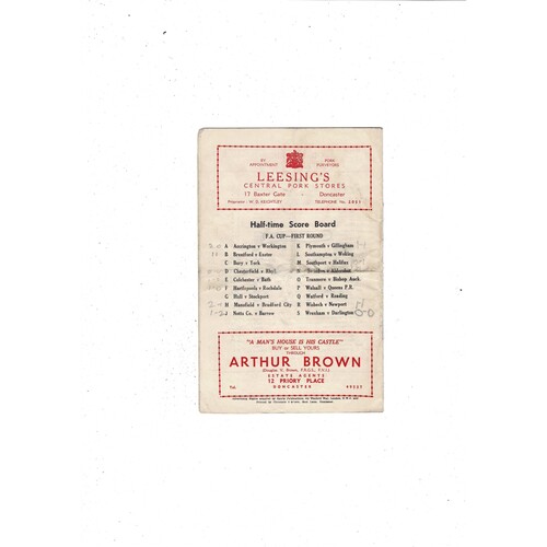 Doncaster Rovers v Consett FA Cup Football Programme 1958/59