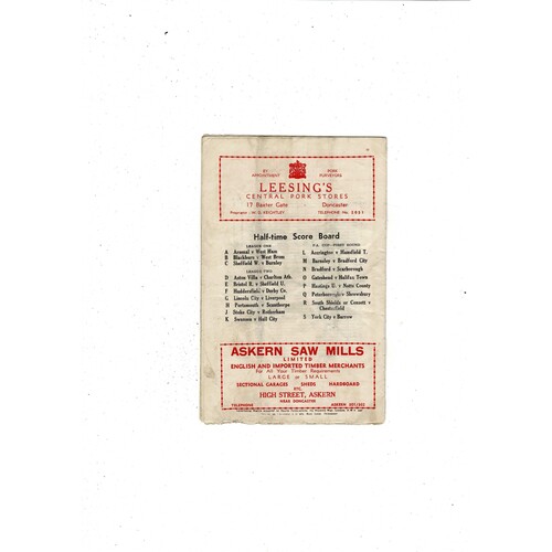 Doncaster Rovers v Gainsborough Trinity FA Cup Football Programme 1959/60