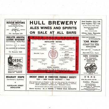 Doncaster Rovers v Wigan Athletic FA Cup Football Programme 1965/66