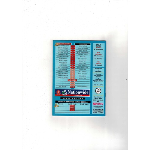 Doncaster Rovers v Crook Town FA Cup Football Programme 1999/00