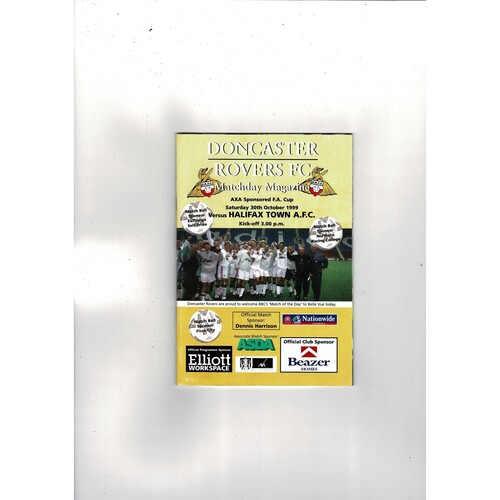 Doncaster Rovers v Halifax Town FA Cup Football Programme + Match Ticket 1999/00