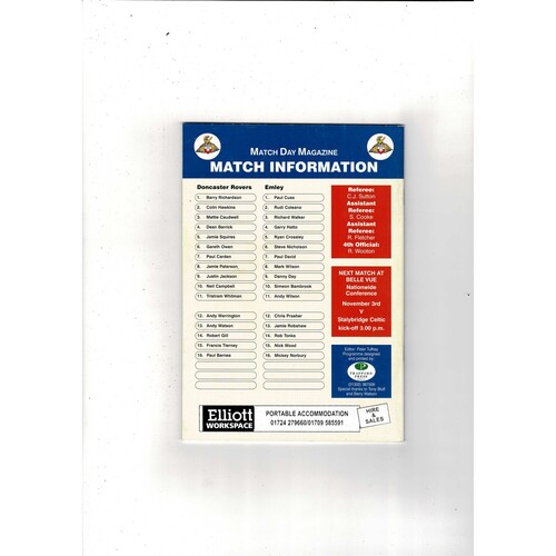 Doncaster Rovers v Emley FA Cup Football Programme 2001/02