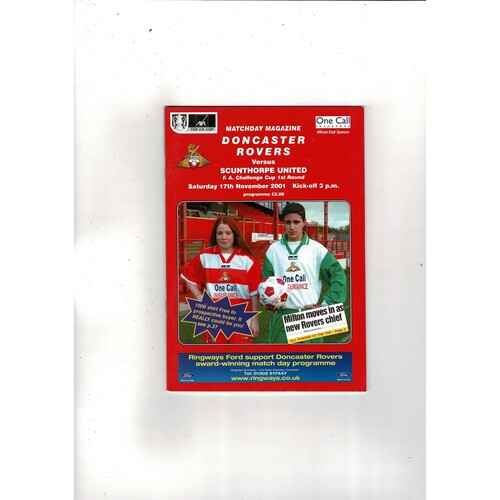 Doncaster Rovers v Scunthorpe United FA Cup Football Programme 2001/02