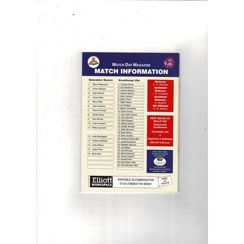 Doncaster Rovers v Scunthorpe United FA Cup Football Programme 2001/02