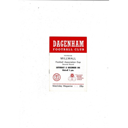 Dagenham v Millwall FA Cup Football Programme 1981/82