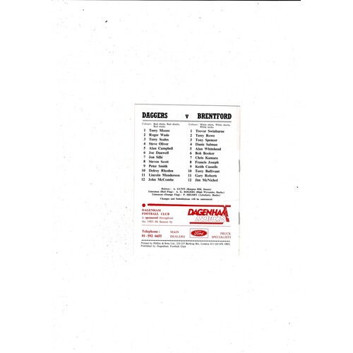 Dagenham v Brentford FA Cup Football Programme 1983/84