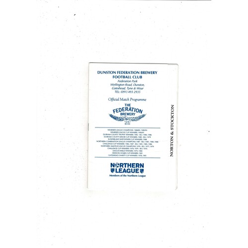 Dunston Federation Brewery v Norton & Stockton Ancients FA Cup Football Programme 1992/93