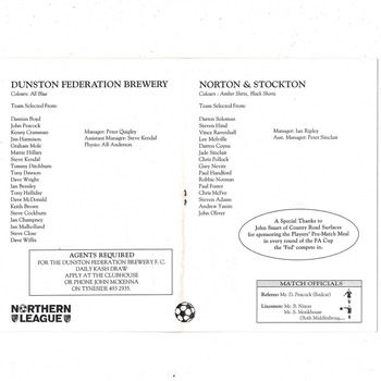 Dunston Federation Brewery v Norton & Stockton Ancients FA Cup Football Programme 1992/93