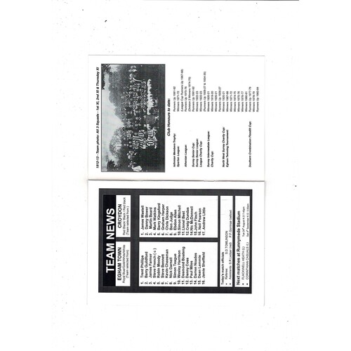 Egham Town v Croydon FA Cup Football Programme + Press cutting 1999/00