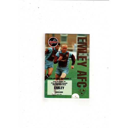 Emley v Morecombe FA Cup Replay Football Programme 1997/98