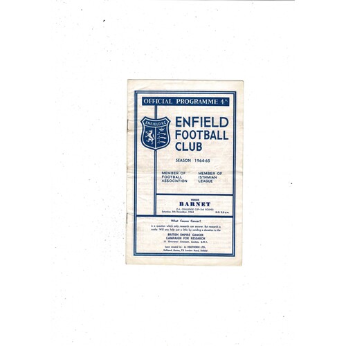 Enfield v Barnet FA Cup Football Programme 1964/65