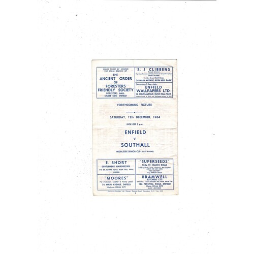 Enfield v Barnet FA Cup Football Programme 1964/65